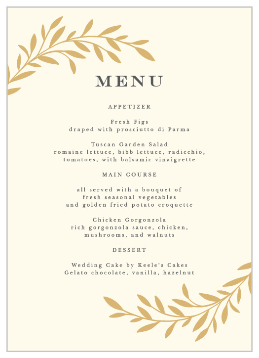 Inform family and friends what mouthwatering dishes will be served at your reception with our Tree Branch Silhouette Wedding Menus.