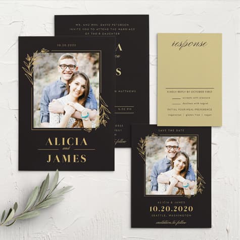 Gilded Leaves Wedding Invitations