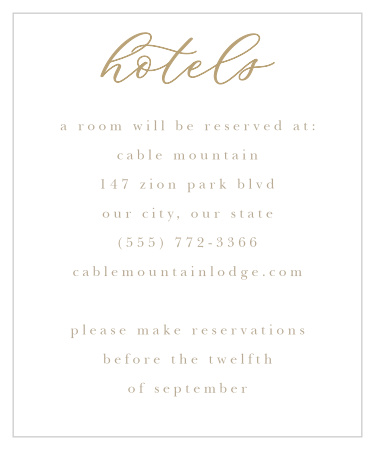 Be sure that everyone you love finds a comfortable place to stay while they're in town for your wedding using our Oversize Script Accommodation Cards!  