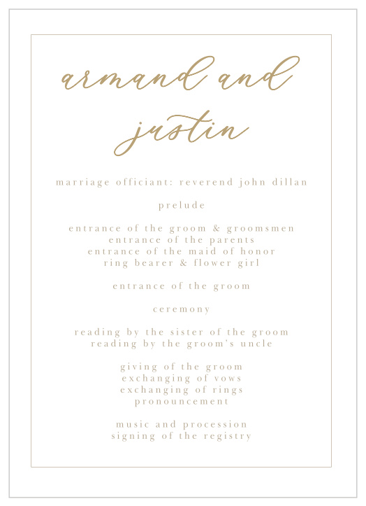 Our Oversize Script Wedding Programs spell out the details of your wedding day in a modern, minimalist way.
