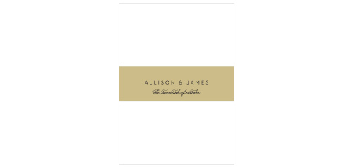 A rich gold color serves as the background of the Gilded Leaves Wedding Belly Bands, further adding to the elegance of this wedding invitation package.