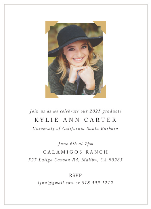 You'll love the classic, minimalist design of our Gilded Corners Graduation Invitations! 