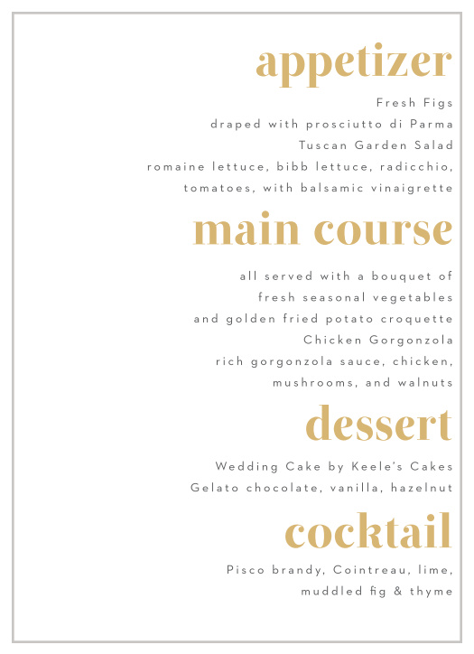 Our Bold Date Wedding Menus ensure that your guests have their choice of tantalizing meal options.