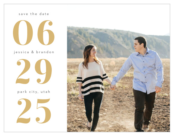 Provide every lovely wedding detail with the shining style of our Bold Date Save-the-Date Cards.