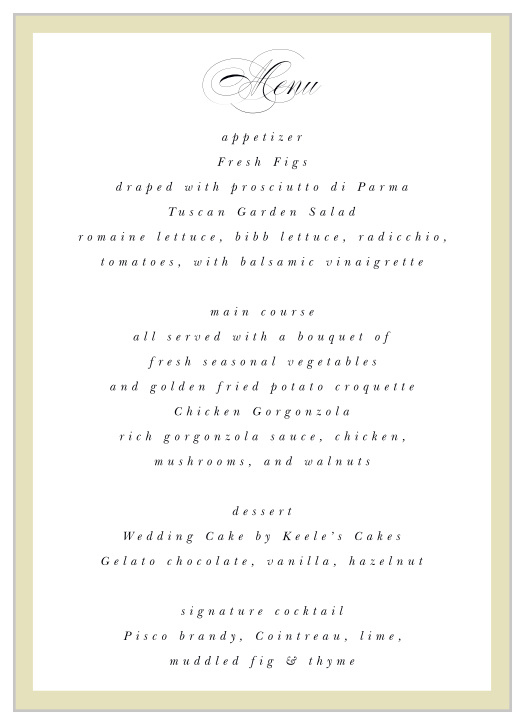 Our Clean Collage Wedding Menus are a perfectly classic way to treat your guests to a memorable dining experience.