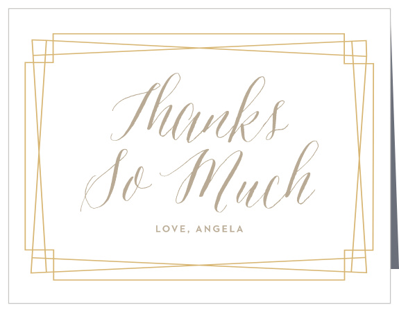 Beautiful gold lines overlap each other and create a fun border surrounding the center of the Golden Details Graduation Thank You Card.