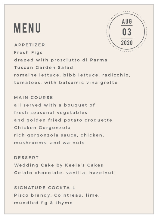 Give your guests the best meal choices with our Modern Stamp Wedding Menus!