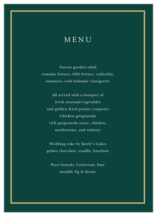 Our Delicate Frame Wedding Menus will make your wedding reception dinner stand out and help guests feel welcomed and informed.
