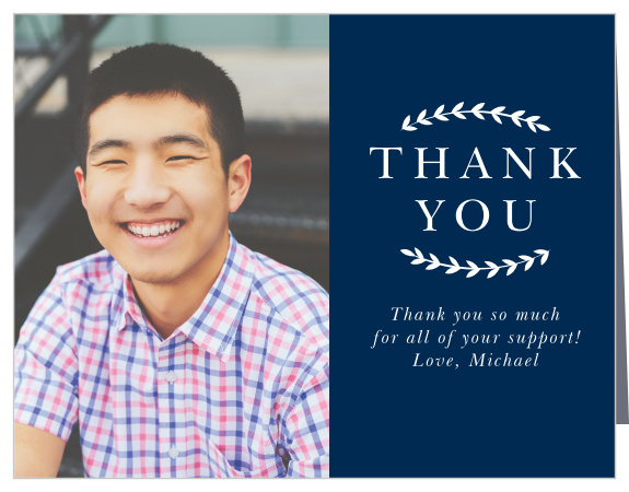 Thank everyone that helped make this big achievement possible with our Monogram Laurel Graduation Thank You Card.