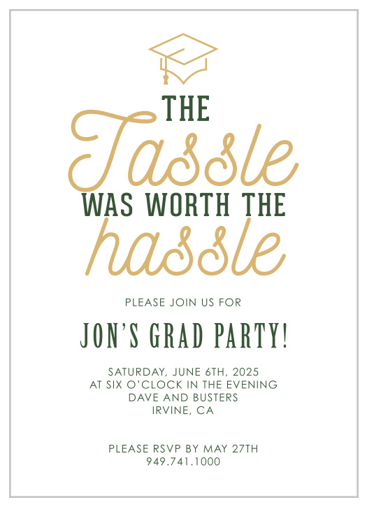 Our Golden Cap Graduation Party Invitations feature a modern and very fun design!