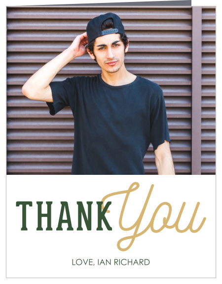 Thank your friends and family for their support throughout the years and especially on your graduation day with the Golden Cap Graduation Thank You Card!