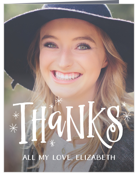 Show your appreciation for the support of your friends and family at your graduation celebrations with our Moving Forward Graduation Thank You Card.