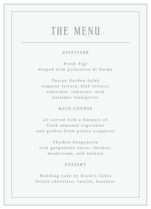 Our Picturesque Tea wedding menu has plenty of room for all your important details. Make your fairy tail wedding complete with Picturesque Tea.