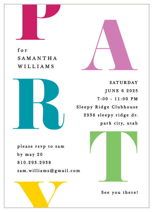 Request the presence of your friends and family to come to support you on your big day with our Grad Block Graduation Party Invitations.