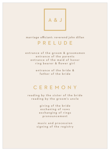 The Minimal Block Wedding Programs let your guests know all the important people and events of your wedding night!