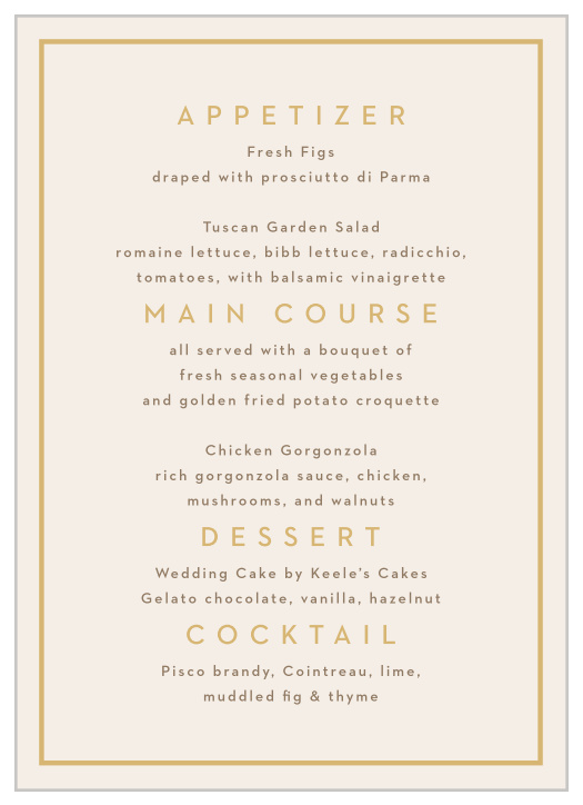 Highlight the delicious food you'll be serving at your reception with the Minimal Block Wedding Menus!