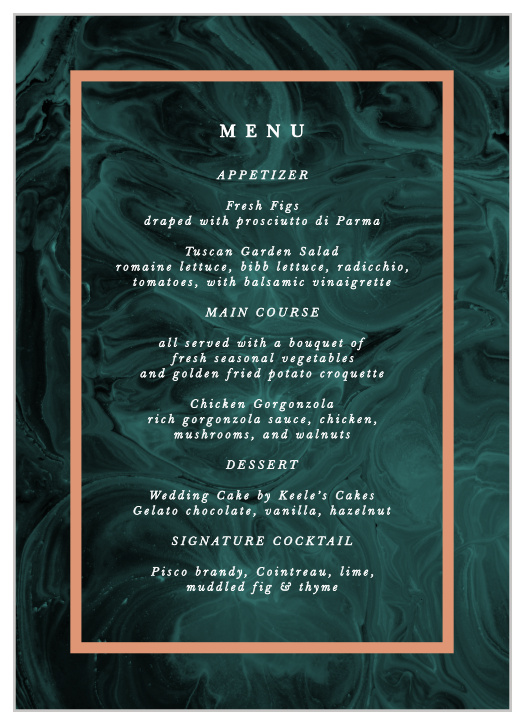 Let family and friends know what foods will be served at your reception with our Simply Formal Wedding Menus.