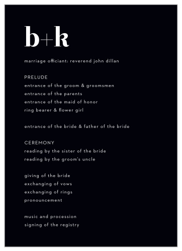 Our Chic Editorial Wedding Programs are beautiful in their simplicity!