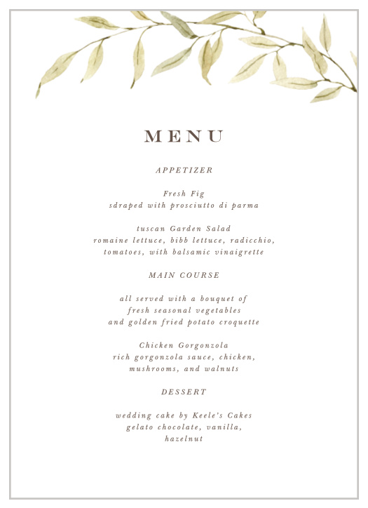 Your guests' mouths are sure to water as they look over your event's meal on our Vintage Classic Wedding Menus!