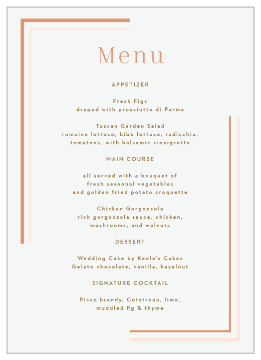 Don't settle for any ordinary display of your event's meal and drink options - check out our Clean Lines Wedding Menus!