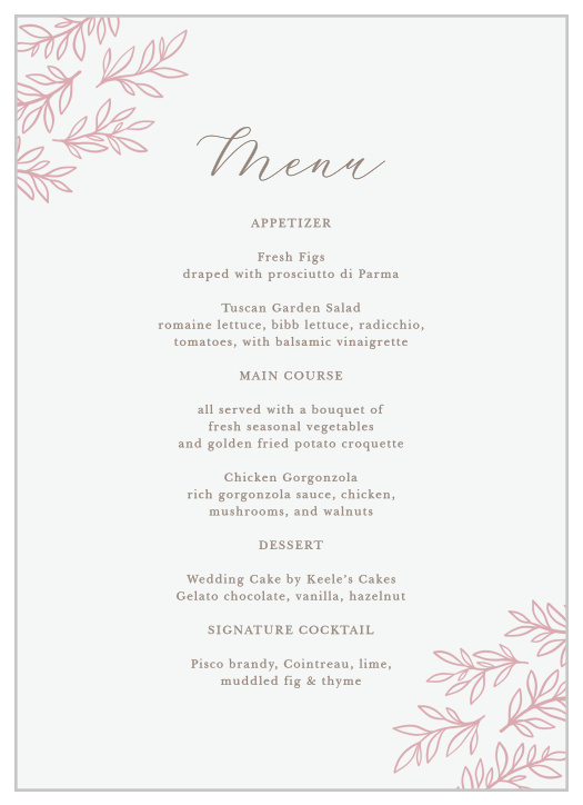 Inform family and friends what mouthwatering foods will be served at your reception with our Circled Monogram Wedding Menus.