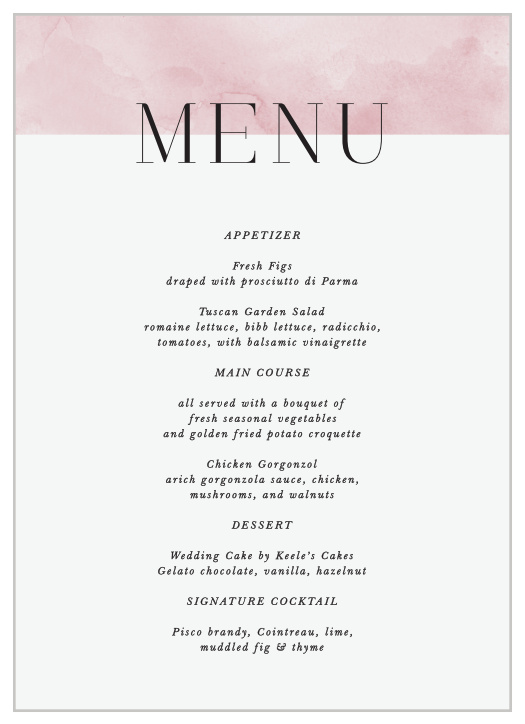 Let family and friends know what mouthwatering foods will be served at your reception with our Colorful Band Wedding Menus.