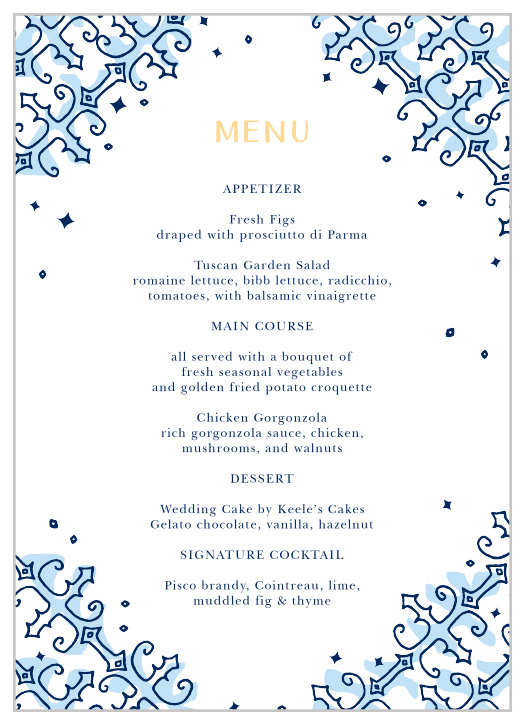 Our MaeMae's Dakota Wedding Menus are a perfectly delightful way to treat your guests to a memorable dining experience.