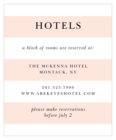 The stripes of pink and white color on our guest designer MaeMae's Accommodation Cards create a fun pop of color for your wedding invitation package! 