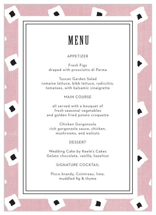 MaeMae's Billingsworth Wedding Menus will make your wedding reception dinner stand out and help guests feel welcomed and informed.