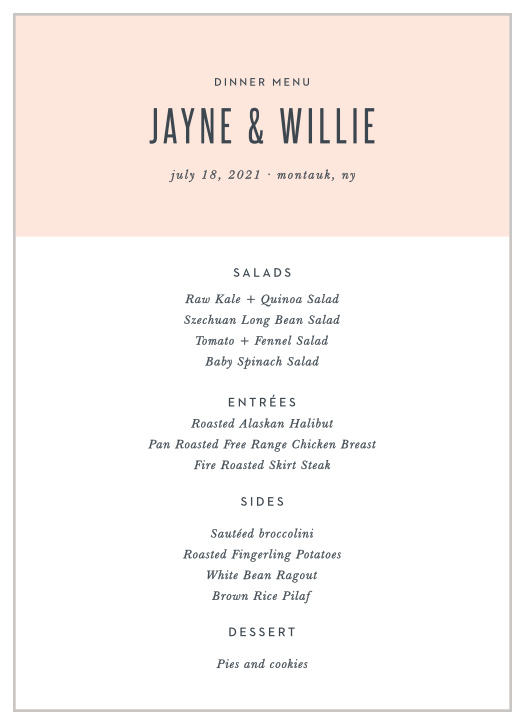 You'll love the modern color block design of our guest designer MaeMae's Willie Wedding Menus! 
