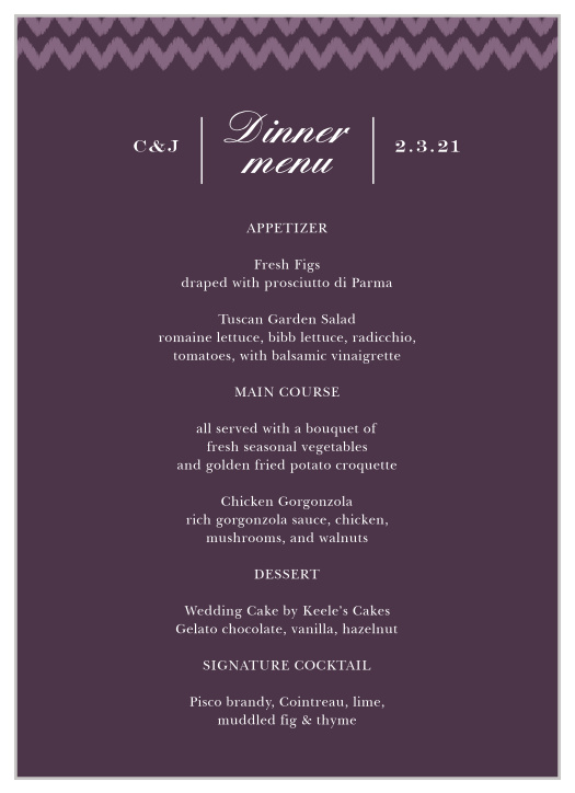 You'll love the simplicity and beauty of our MaeMae's Mamie Wedding Menus! 