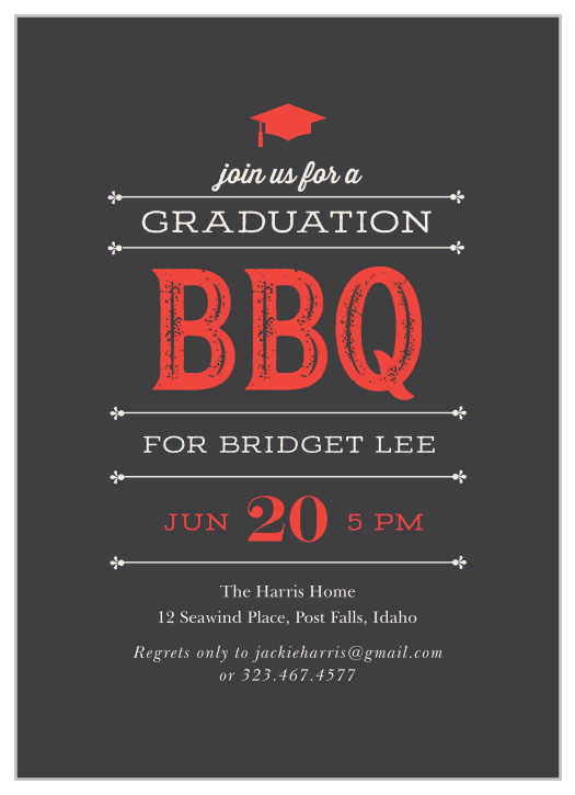 Gather together your graduate's closest friends and family with the mouthwatering design of our BBQ Celebration Graduation Party Invitations.