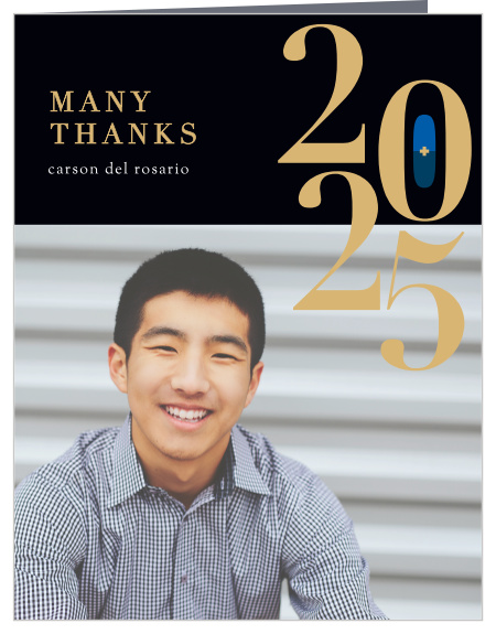 Our Pharmacy Medicine Graduation Thank You Card offers an eye-catching design that focuses on your graduate, before the space inside shifts that focus to the friends and family they feel so much gratitude for.