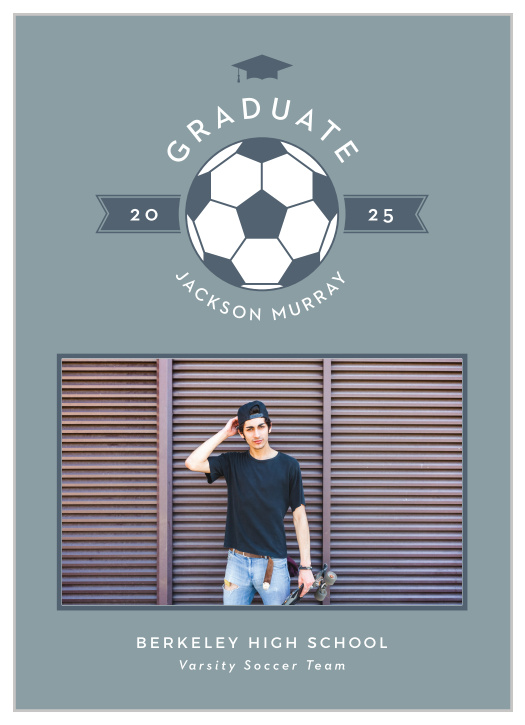 Broadcast your amazing achievement to friends and family with our Soccer Ball Graduation Announcements.