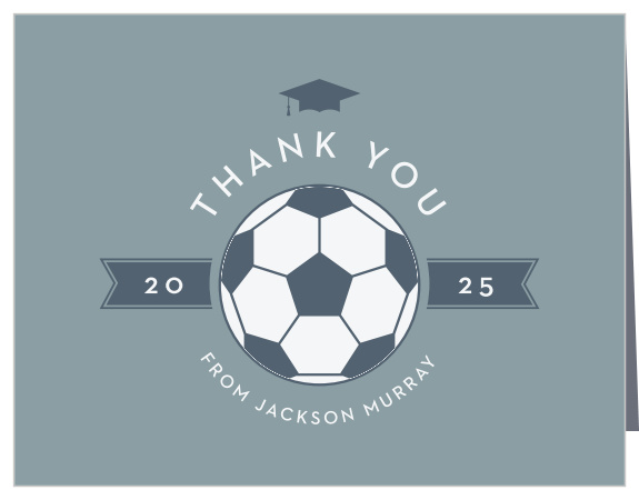 Our Soccer Ball Graduation Thank You Card is perfect for expressing your gratitude towards your loved ones for their support on your big day.