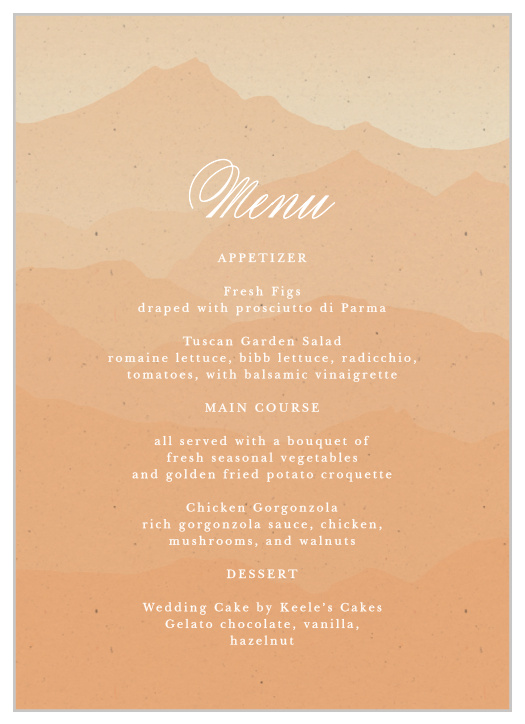 Create the perfect atmosphere for a truly romantic dining experience with our Majestic Mountains Wedding Menus.
