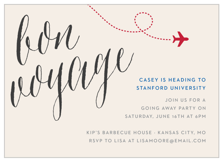 Celebrate with all your friends and family using the Bon Voyage Graduation Party Invitations!