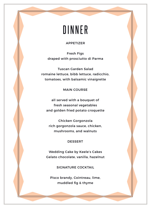 Inform your guests what you will be serving on your wedding day with our MaeMae's Ralph Wedding Menus.