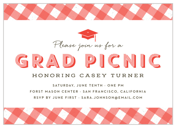 Gather your friends and family around you for your graduation festivities with our Picnic Plaid Graduation Party Invitations.