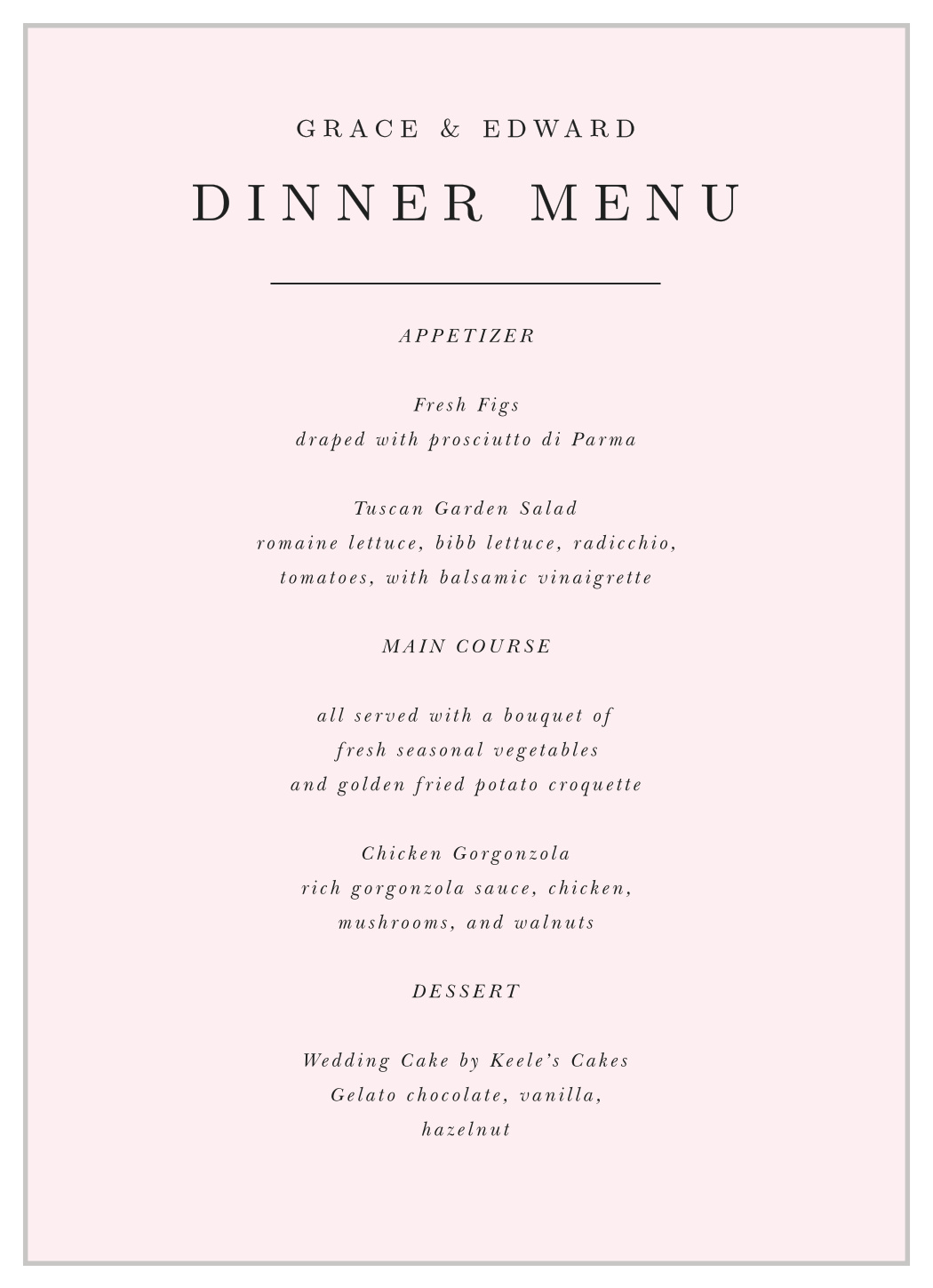 Photo Perfection Wedding Menu