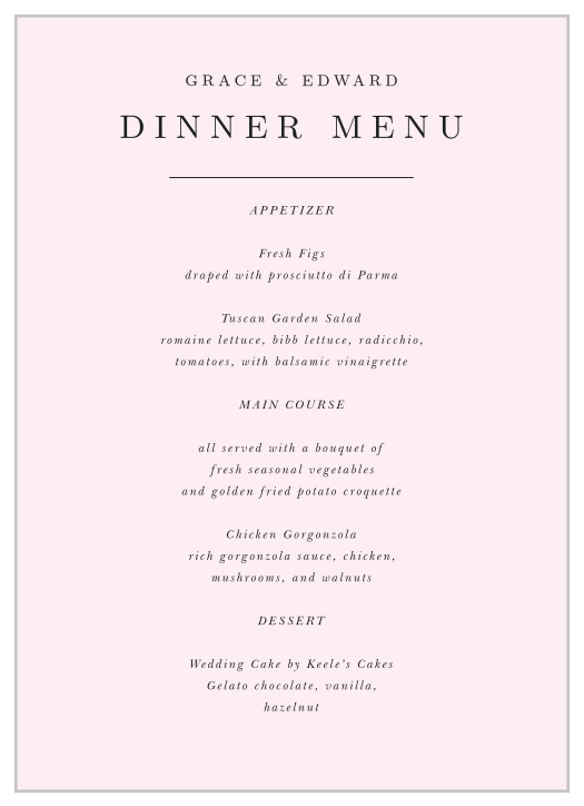 Inform your guests of your wedding menu with our Photo Perfection Wedding Menu.