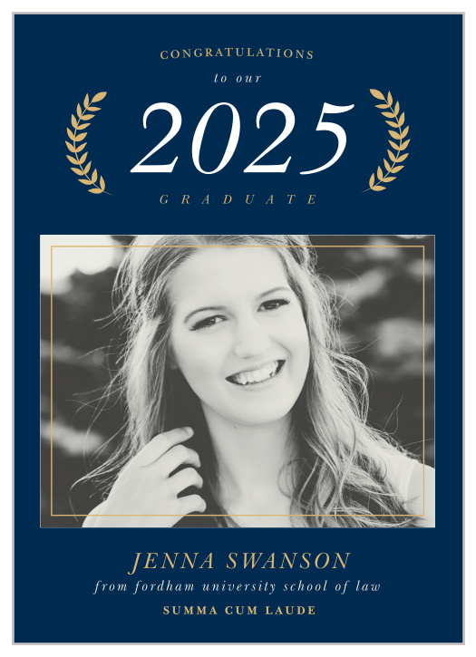 Announce your big achievement with our Law School Laurels Graduation Announcements.