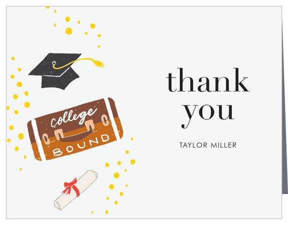 After all of your hard work, you're finally college bound! Send a formal thank you to all of your loved ones who attended your farewell festivities with our Trunk Celebration Graduation Thank You Card!
