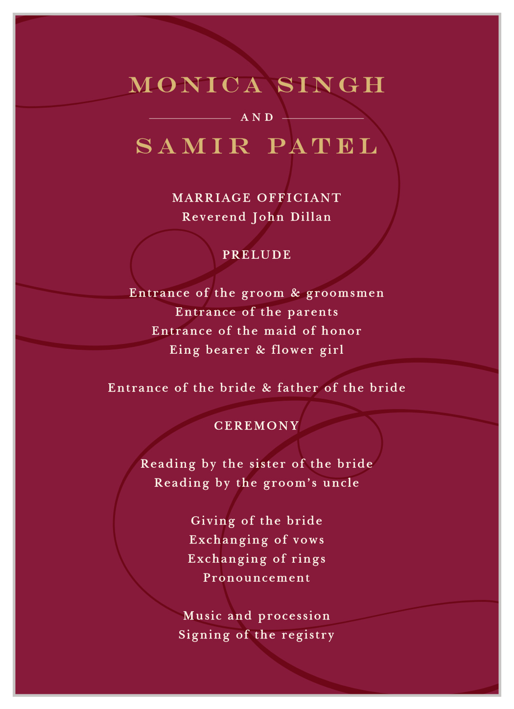 Simple Scroll Wedding Programs