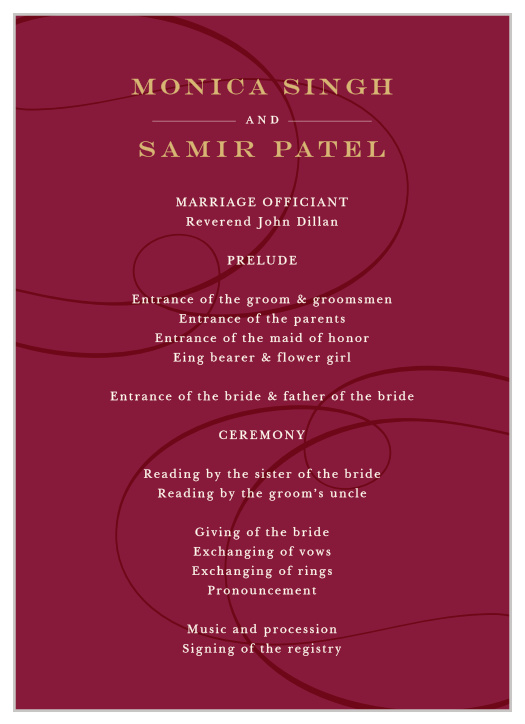 Walk family and friends through your ceremony with our Simple Scroll Wedding Programs.