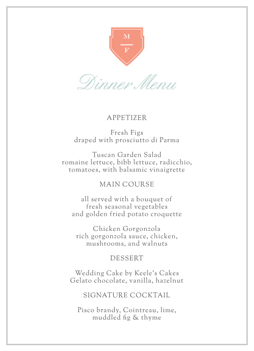 Our MaeMae's Margot Wedding Menus are a perfectly delightful way to treat your guests to a memorable dining experience. 