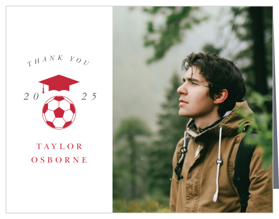 Express your appreciation towards your family and friends for their support on your big day with our Soccer Star Graduation Thank You Card.