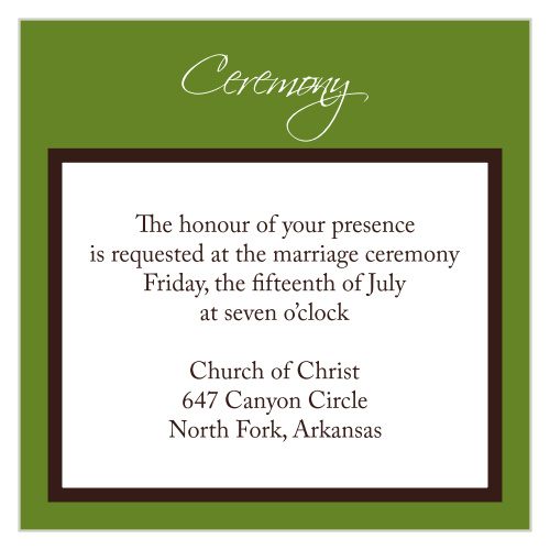 Our Initials Square ceremony card, like our Initials Square invite, is a classically designed and elegantly crafted enclosure card.