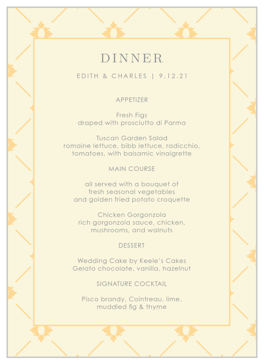Our MaeMae's Charles Wedding Menus are a perfectly charming way to treat your guests to a memorable dining experience.