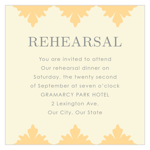 Our MaeMae's Charles Rehearsal Cards are a perfect way to let your most important guests know about your rehearsal.